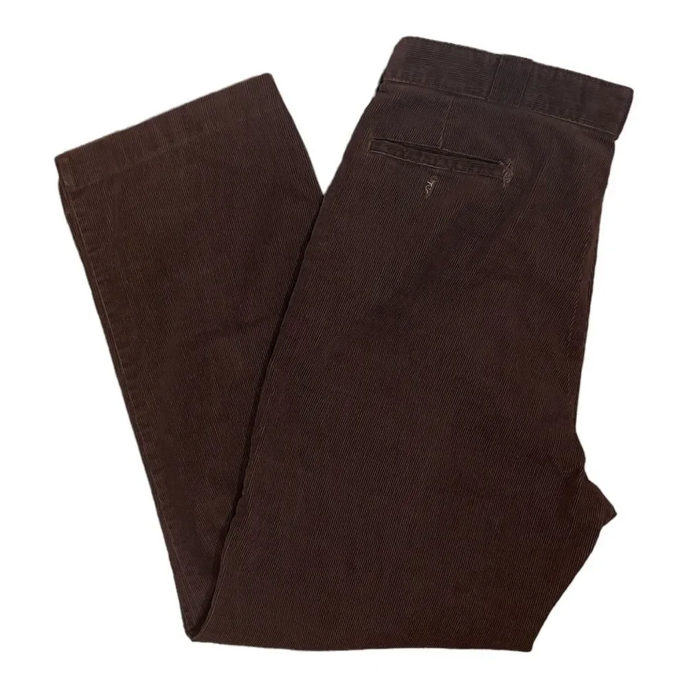 Vtg. L.L. Bean Men's USA Made Flat Front Corduroy Brown‎ Pants Size 38x31 Flaws